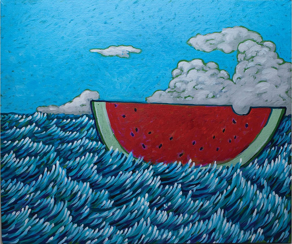 “Ark” by Frank Samuelson, acrylic on canvas; one of many works of art available to be bid upon as part of the AHA! Auction.